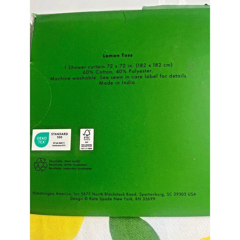 kate spade new york Shower Curtain Lemon Tree Yellow Green White Lemons 72X72